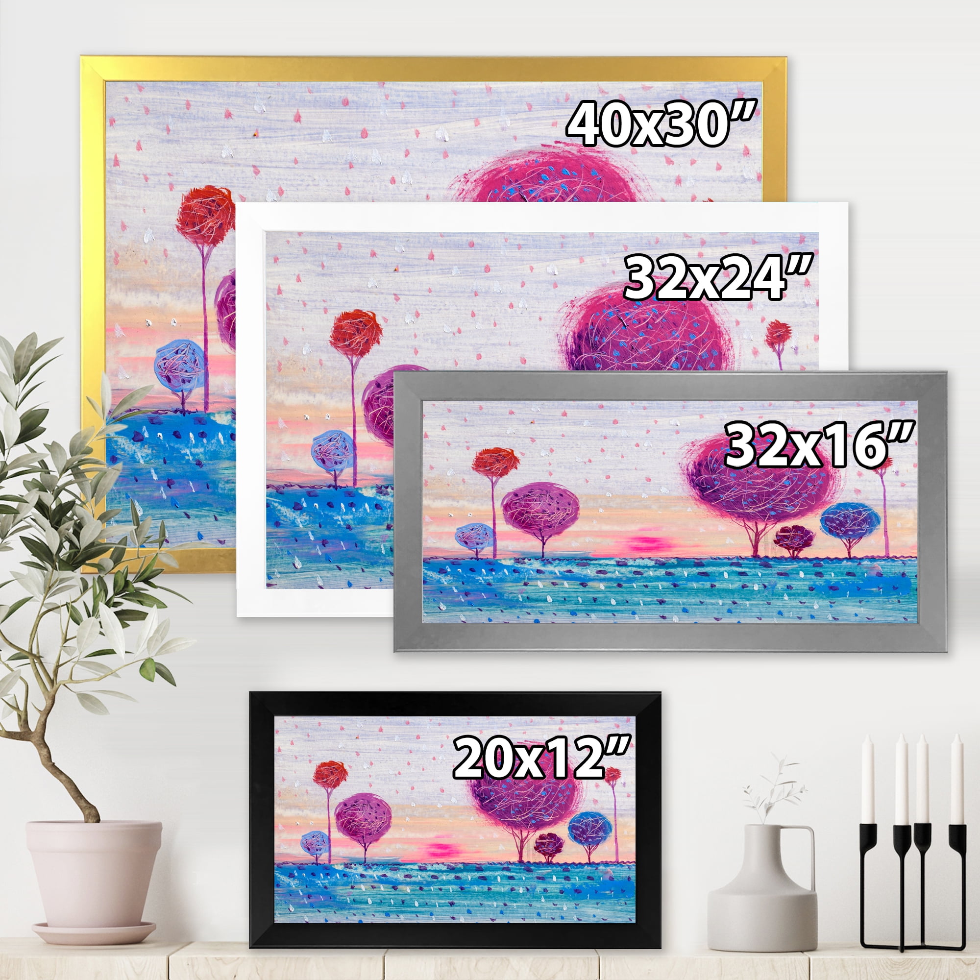 Designart 'Purple Coloured Tree Impression Landscape II' Modern Framed Art Print