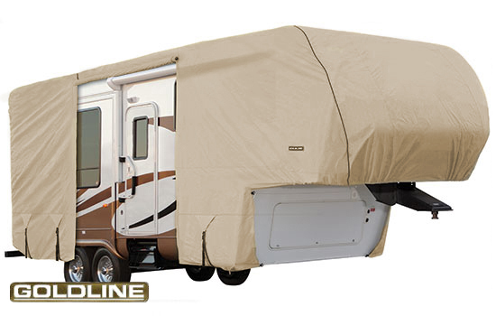 Goldline by Eevelle USA, GLRVTH3436T, Outdoor Toy Hauler Trailer Vehicle  Cover Fits 34 36 Feet Tan