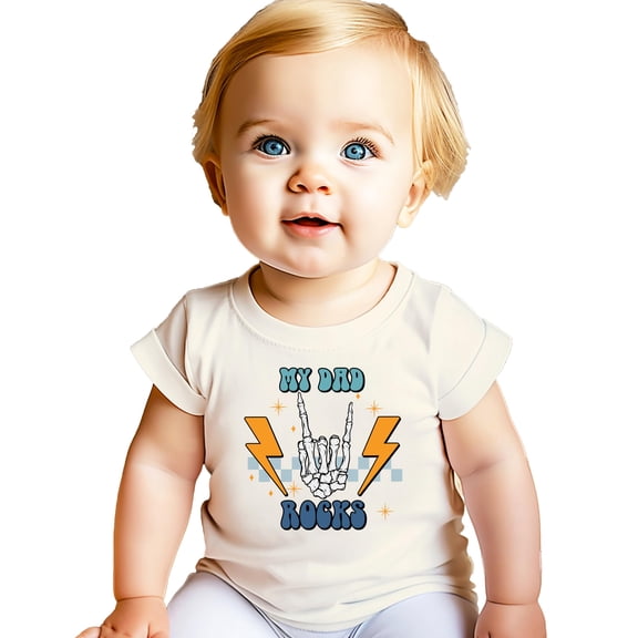 My Dad Rocks Shirt for Boys and Girls Retro Rocker Skeleton Hand Tee for Kids Natural Shirt 2T
