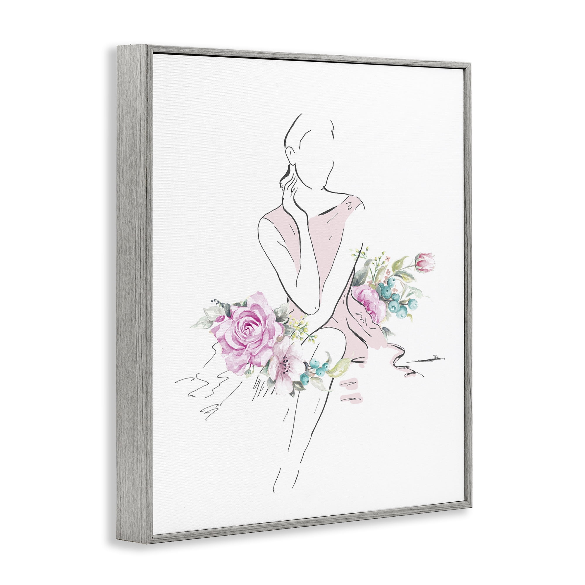 Stupell Industries Soft Floral Fashion Novelty Painting Gray Framed Art Print Wall Art, 11 x 14
