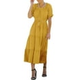 thumbnail image 2 of hirigin Summer Long Dresses for Women, Short Sleeve Wave Points Tie-Up Waist Belt Dress, Casual One-Piece, 2 of 8
