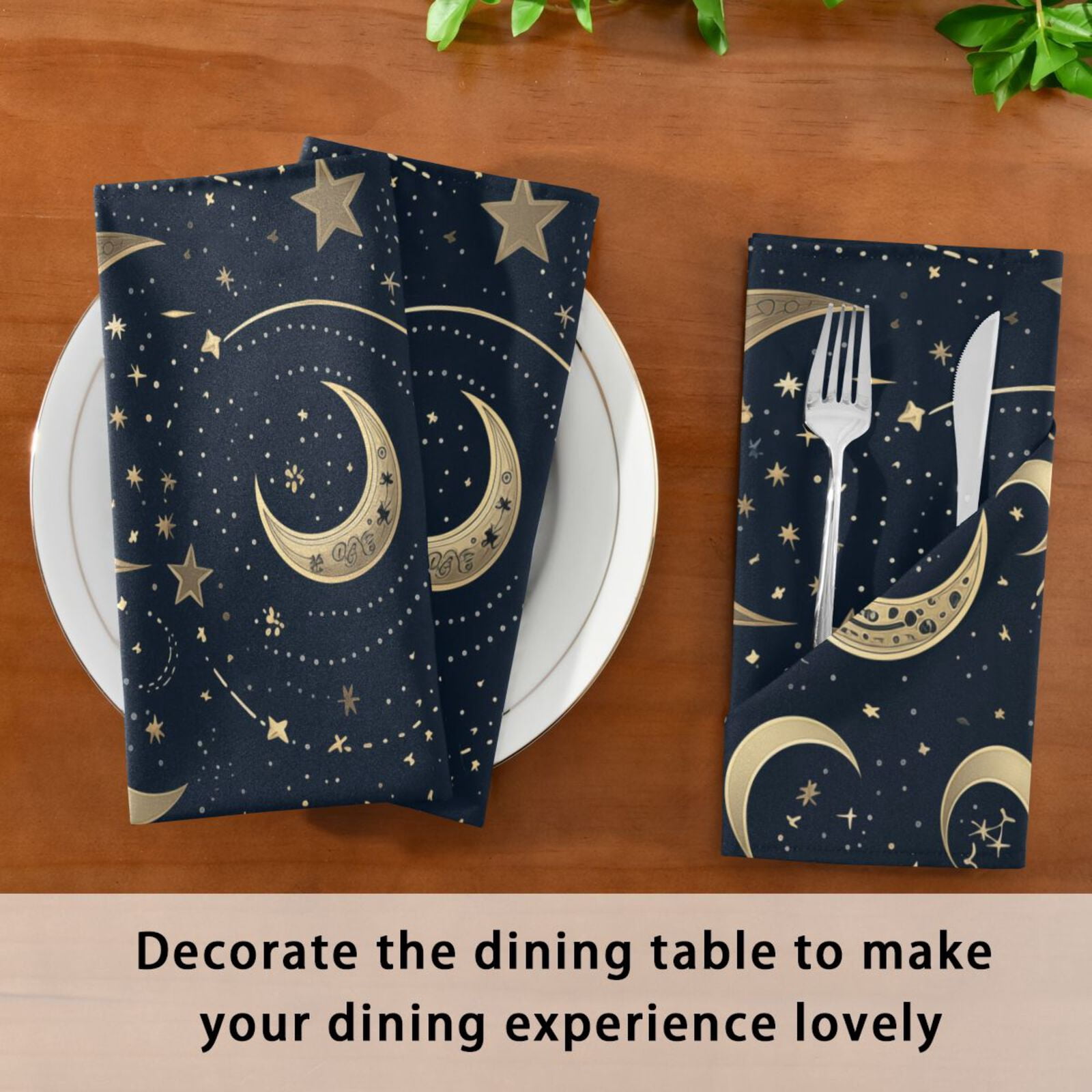 JSTEL Crescent Moon Stars Starry Sky Cloth Napkins Set of 6, 20x20 Inch Washable and Reusable Napkin for Decoupage Dinner Party Everyday Use