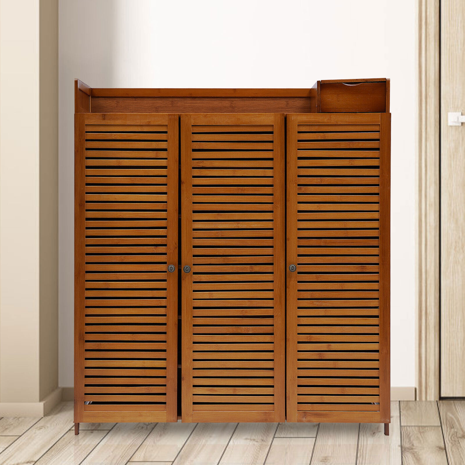 Shoe Storage Cabinet, 3 Door 7 Shelf Free Standing Shoe Rack, 98x32x115cm Big Capacity for 30 Pairs of Shoes, with Top Table and Storage Compartment for Keys, Entryway, Living Room, Bedroom,