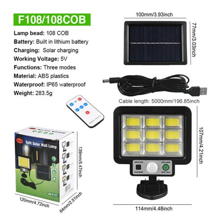 

COB 108/117 LED Solar Light PIR Motion Sensor Wall Lamp Outdoor Floodlight IP65