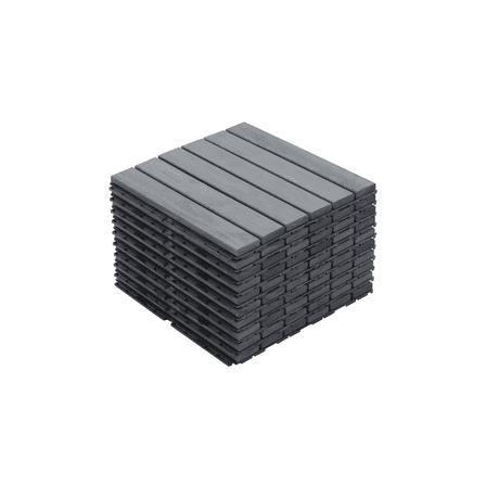 30 PCS Interlocking Deck Tiles, 12"x12", Checker Pattern, Light Gray Hardwood Outdoor Flooring for Patio, Balcony, Poolside, Garden & Outdoor, American Design, Acacia Wood