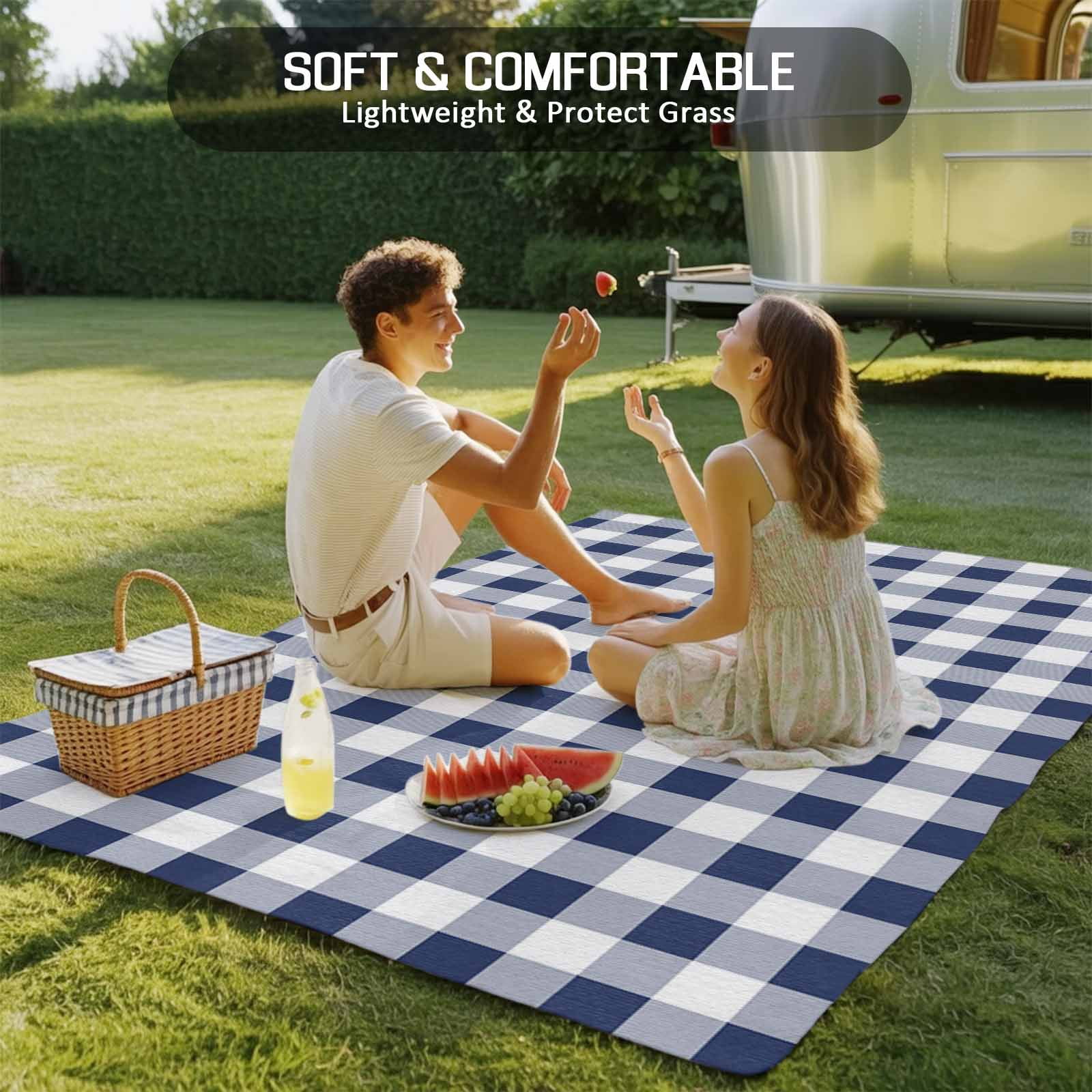 Outdoor Rug 3x5 ft Navy Blue White Plaid Waterproof Outdoor Patio Rug Mat Non Slip Outside Area Rugs Carpet for RV,Camping,Porch,Deck,Pool,Balconybackyard,Rustic Vintage Checkered