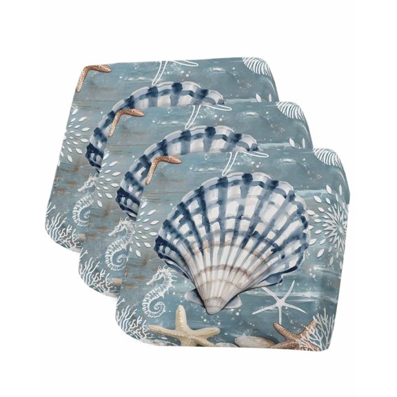 Blue Shell Coastal Couch Cushion Covers Stretch, Washable Sofa Seat Covers Individual Seat Cushion Sofa Slipcovers Summer Beach Nautical Starfish Coral Couch Cover Furniture Protector S-3PCS