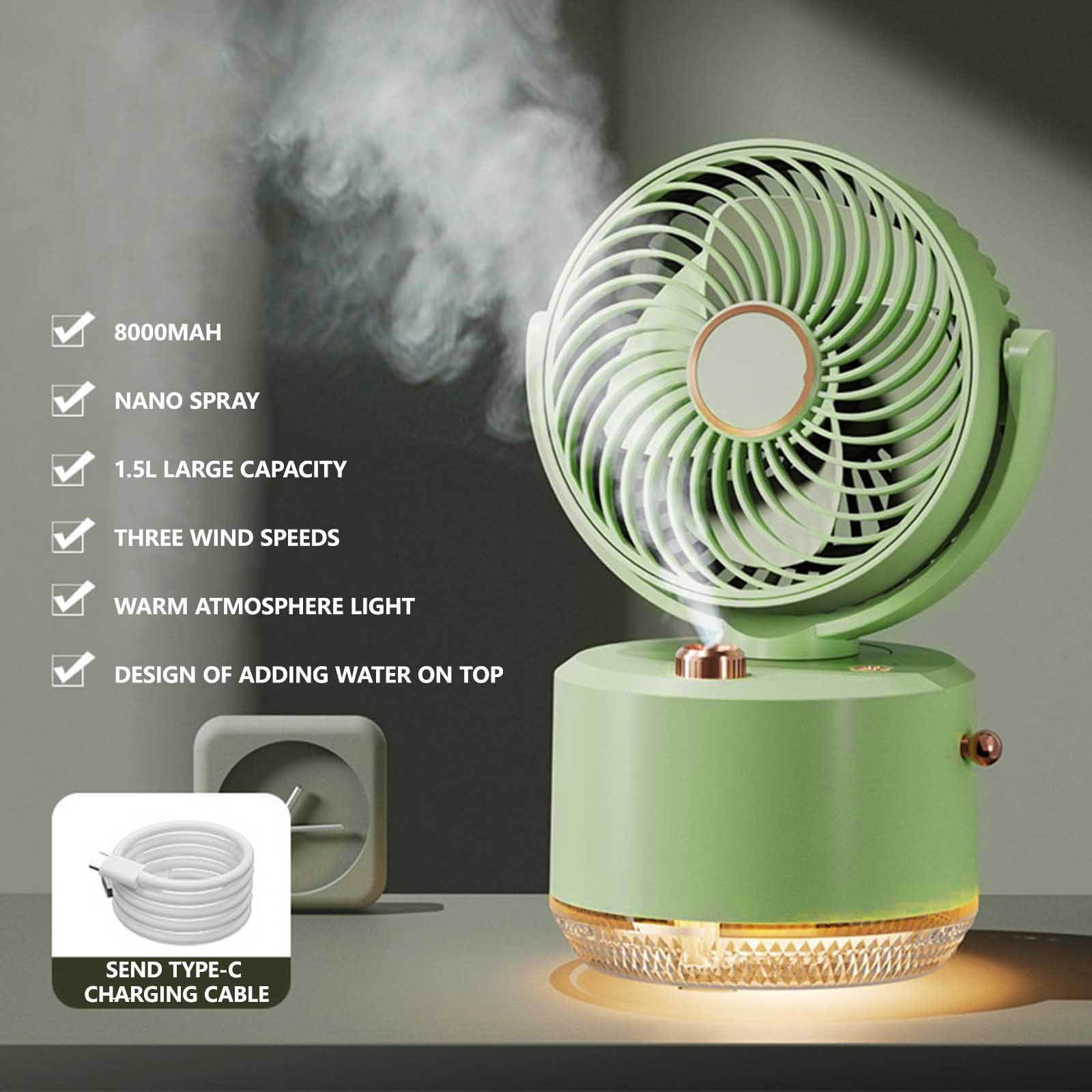 KITTEHIGM Kit Ventilador Desktop Air Cooler Fan with Humidifier 3 Speeds 1800mAh Rechargeable 300ml Water Tank Manual Adjustable Head Night Light for Home Office
