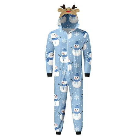 

Christmas Men Long Sleeve Cute Deer Head Hooded Jumpsuit Soft Zipper Romper Sleepwear Xmas Holiday Family Matching Pajamas Outfit