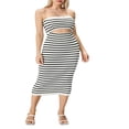 thumbnail image 4 of Femmes Tube Robe Bustier Dos Nu Évidé Patchwork à Rayures Longue Robe Clubwear M, 4 of 8