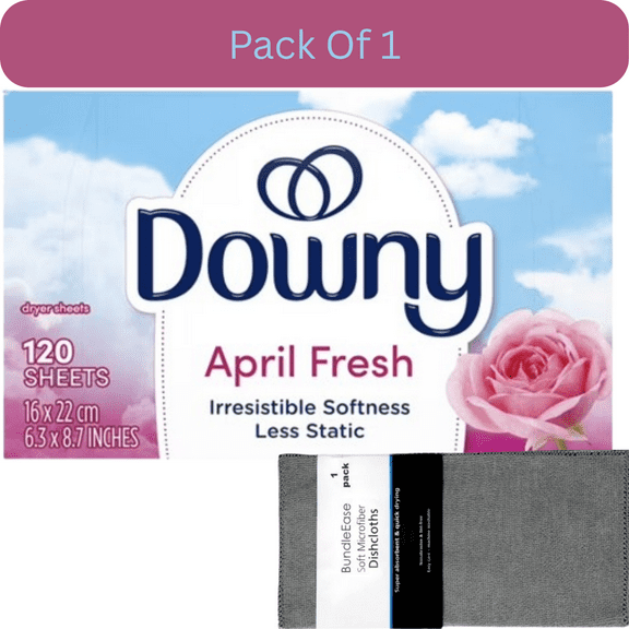 Downy April Fresh Fabric Softener Dryer Sheets, 120 Count with Microfiber Solid Color Towel by BundleEase