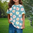 thumbnail image 4 of Piuwrlz Short T-Shirts Sleeve Kids Girls Round Neck Shirt Printed Fashionable Cotton Shirt Top Light Blue Size 7 Years, 4 of 9