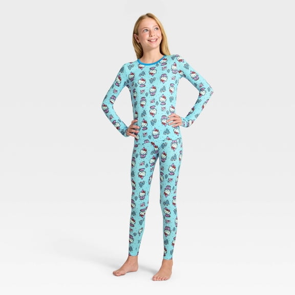 Girls' Hello Kitty Thermal Underwear Set - Aqua Blue S