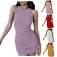 thumbnail image 1 of Gspmoly Robes d'Été, Robe d'Été pour Femmes de Couleur Unie Mode Ajustée Plissée en Maille Sans Manches à Col Rond Robes d'Été pour Femmes en Liquidation, 1 of 4