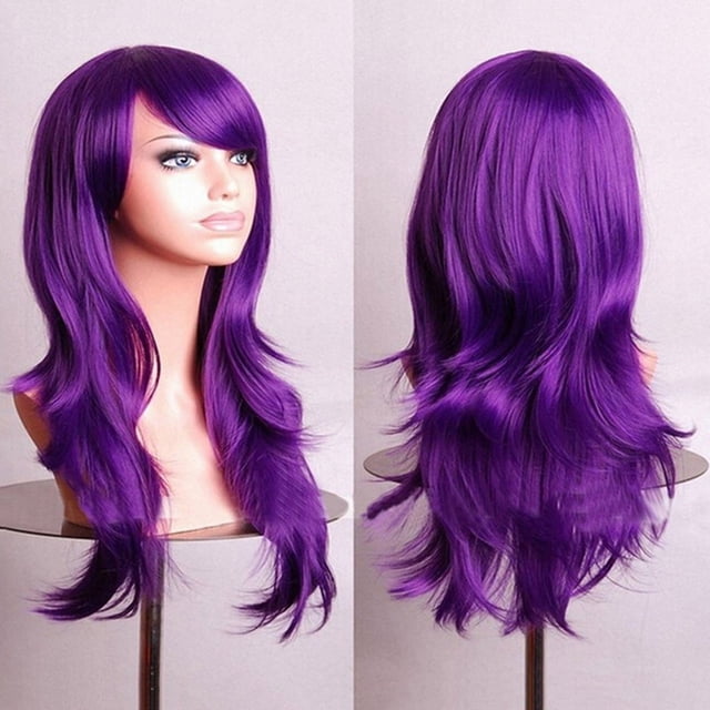 Perruque Anime Bouclée de 70 cm Longue, Fibre de Soie à Haute Température, Rouleau d'Air, Perruque Bouclée Violette