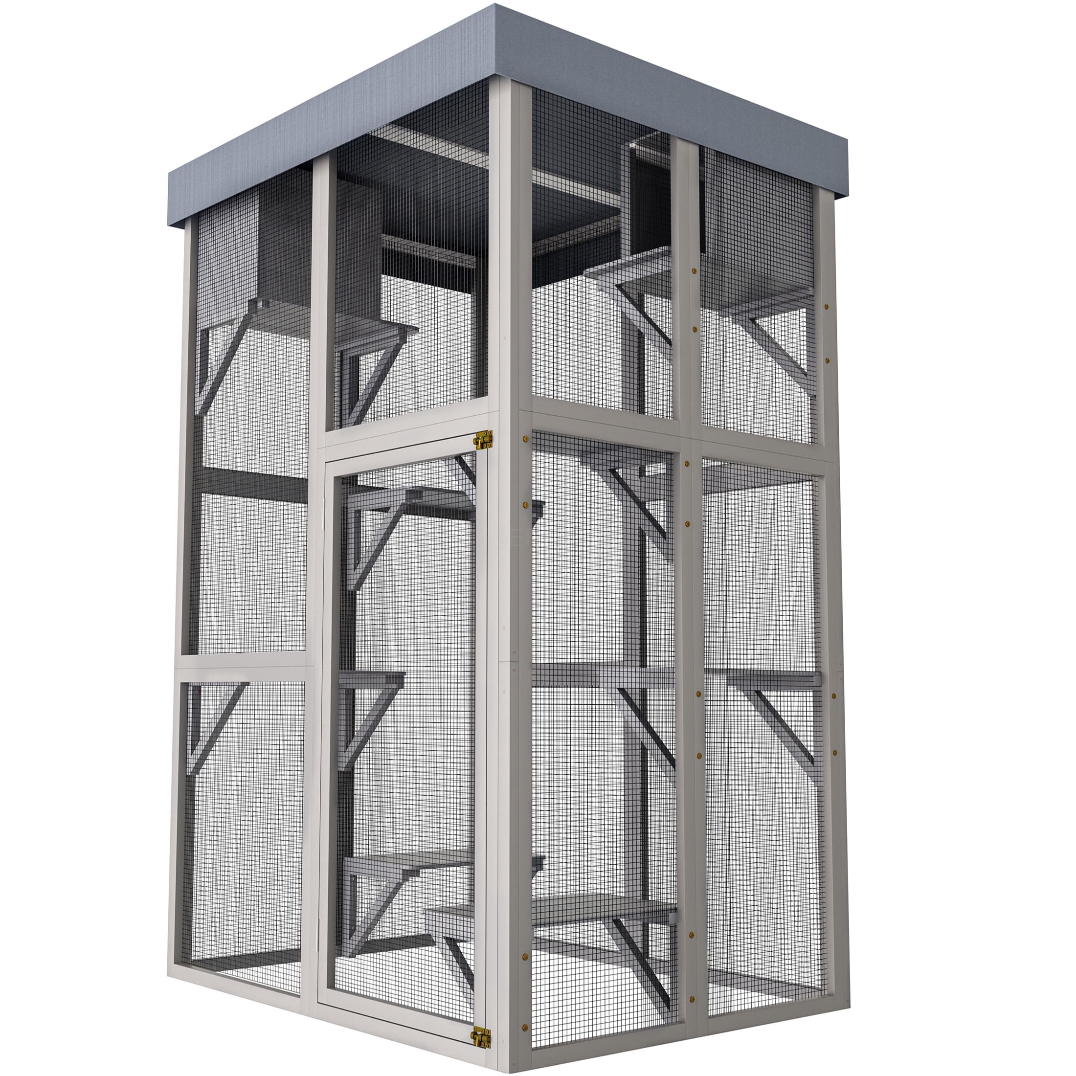 JERFIT Large 70.5 Inch Outdoor Wooden Catio Enclosure with Sunbathing Deck, 6 Platforms & 2 Condos, Waterproof Cover, Gray Cat Playpen