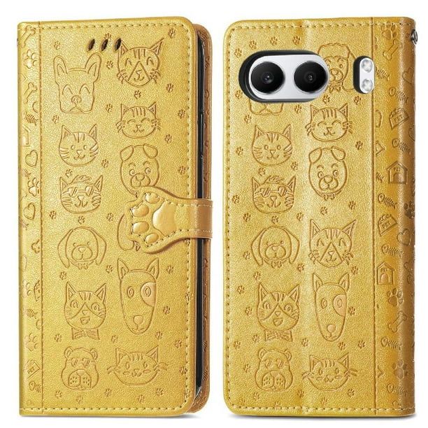 Funda Cartera FOXDOCK para OnePlus Nord 4 , Flip PU con Relieve de Gatos y Perros, Tarjetero y Soporte