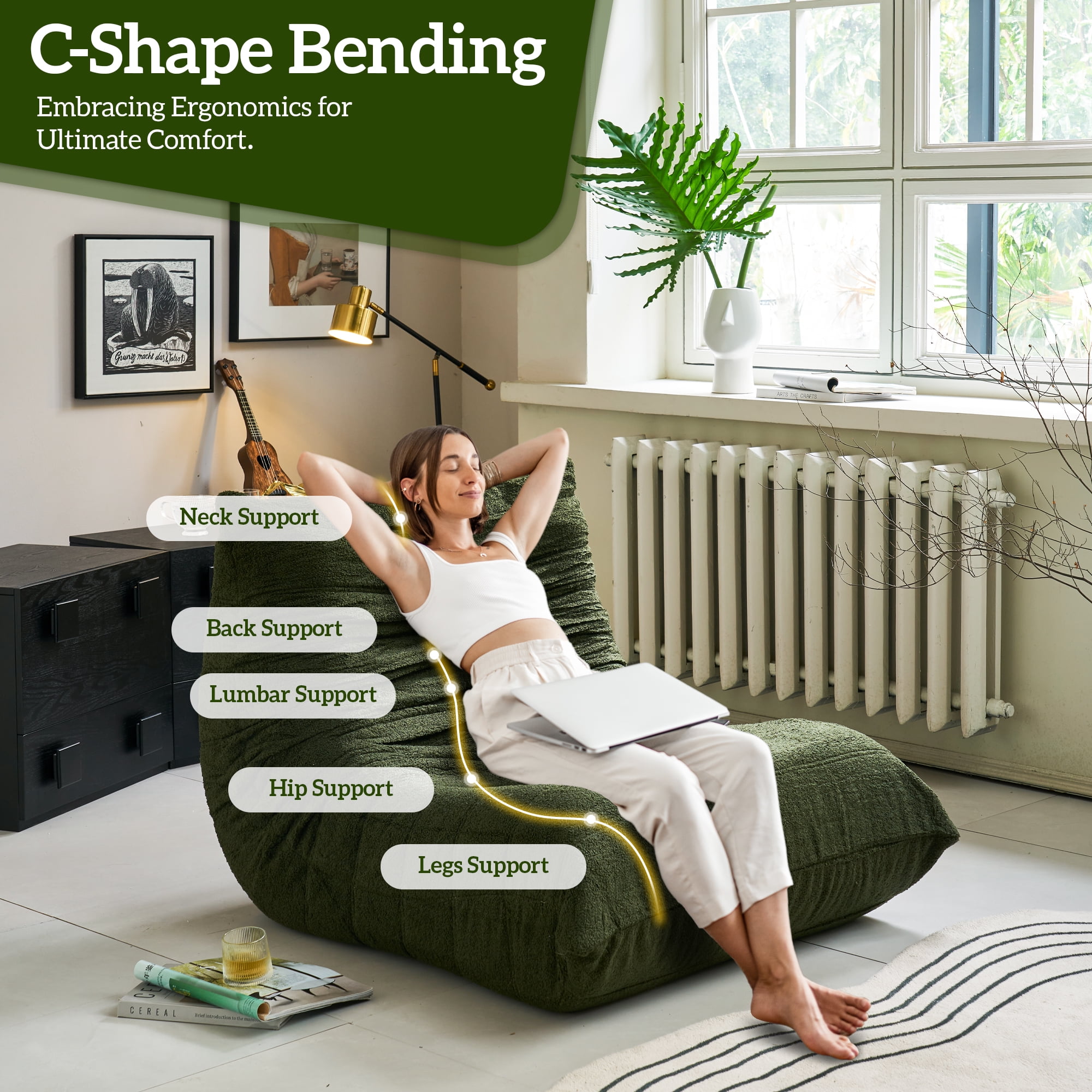 YINIX Adult Bean Bag Chairs for Living Room and Bedroom, Green