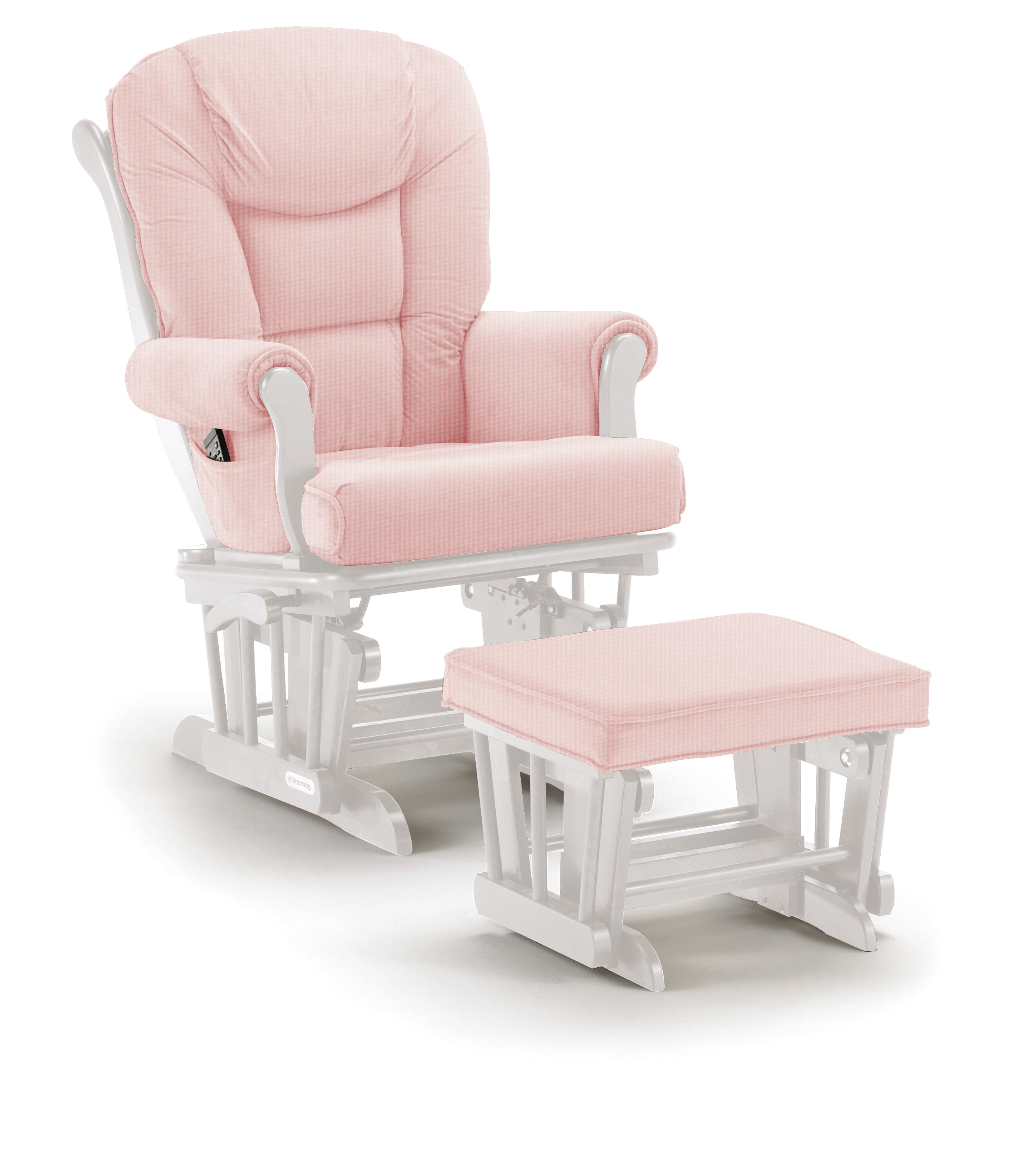 angel line windsor glider and ottoman white finish and pink cushions