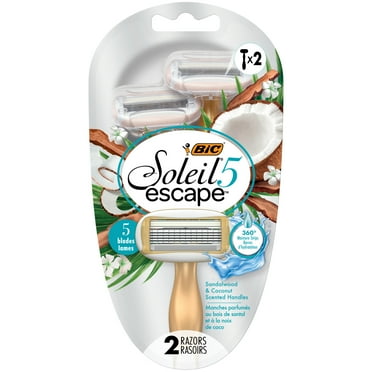 BIC Soleil Escape 5-Blade Disposable Razors, Coconut and Sandalwood Scented Handles, 2 Pack