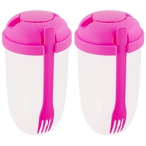 Masteelf Portable Salad Shaker Cups with Fork for Storage Safe Sturdy Plastic Pink 1000ml