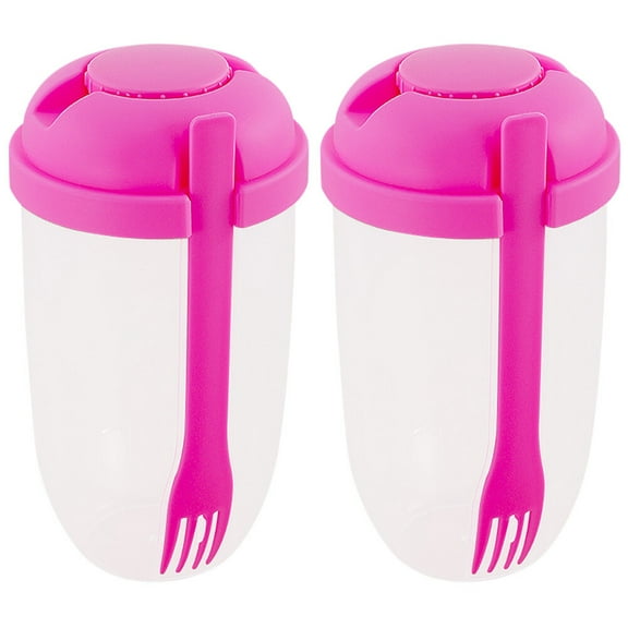 Masteelf Portable Salad Shaker Cups with Fork for Storage Safe Sturdy Plastic Pink 1000ml