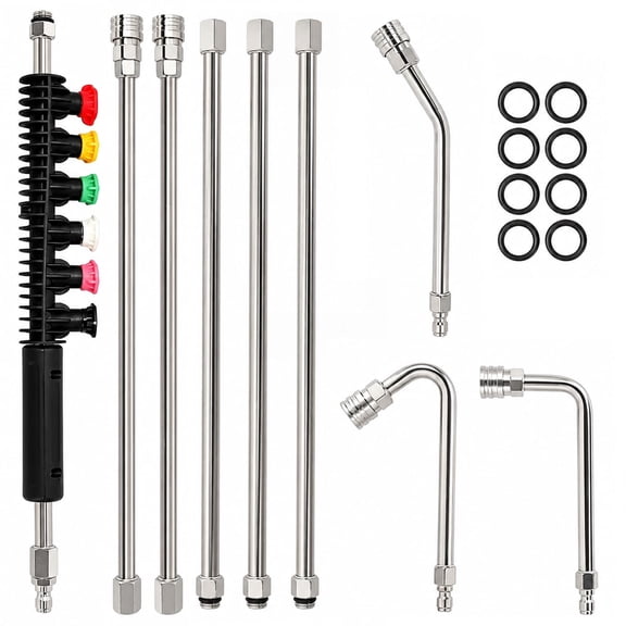 9 Pack Pressure Washer Extension Wand Kit, Stainless Steel Power Washer Lance with 6 Spray Nozzle Tips, 30°, 90° and 120° Curved Rod Attachments, 1/4" Quick Connect, 4000 PSI