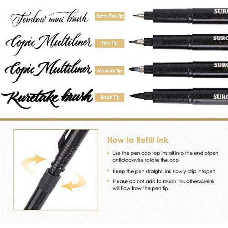 4 Sizes Black Calligraphy Pens Hand Lettering Pen Brush Markers