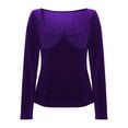 thumbnail image 3 of Kinrui Womens Velvet Tops Business Casual Long Sleeve Shirts Sweetheart Neck Slim Fit Soft Stretch Tees Work Blouses Purple,XXL, 3 of 8