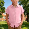 thumbnail image 5 of UACY Girls Casual Cotton Linen Button Down Short Sleeve Shirts Solid Summer Beach Blouses Tops with Pocket (Pink, 6-7 Years), 5 of 7