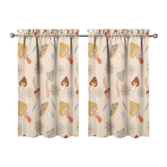 Mushroom (39) Kitchen Curtains - Vintage Tier Curtains for Bathroom Living RV Rod Pocket Window Drapes 36 Inch 2 Panels Set 27.5"x39" Window Treatment Tiers