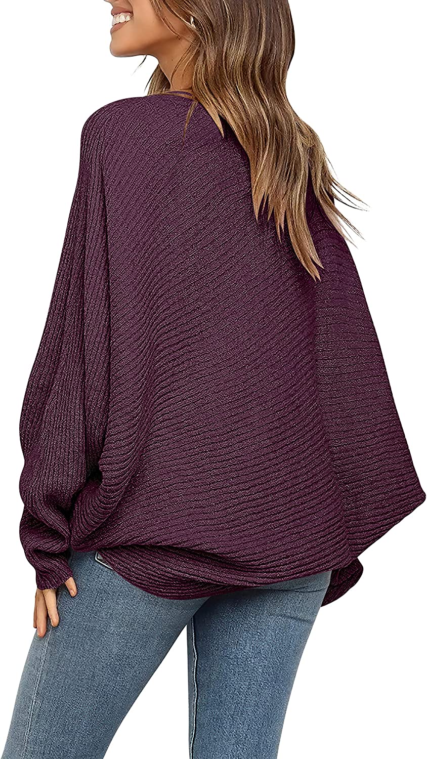 QWZNDZGR Women's Oversized Crewneck Sweater Batwing Puff Long