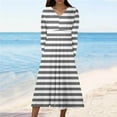 thumbnail image 2 of Lmnyox Women's Long Sleeve Midi Dress Casual V Neck Dress Flowy Pleated Vacation Beach Dress Fashion, 2 of 5