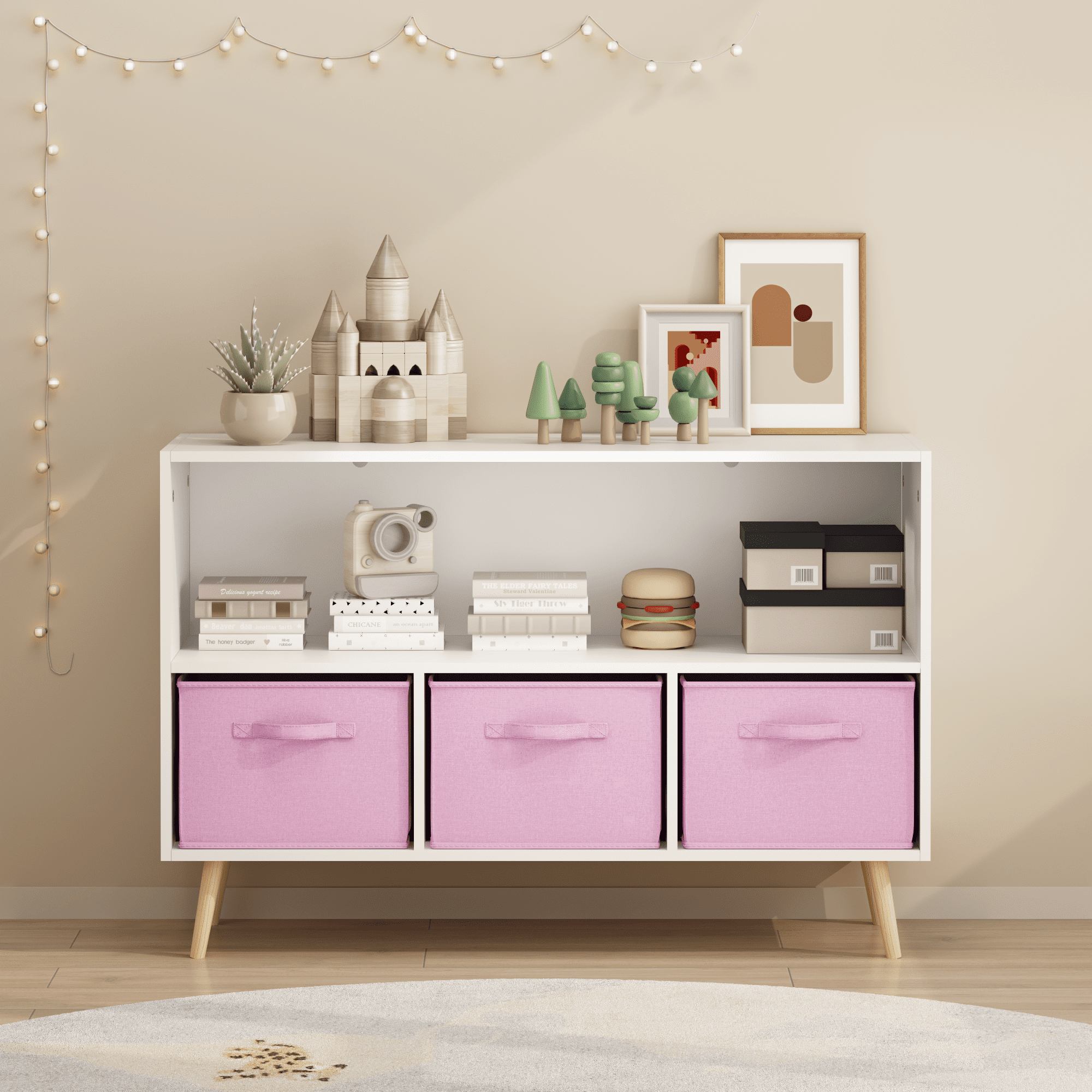 Kids bookcase with Collapsible Fabric Drawers, Children's Book Display, Toy Storage Cabinet Organizer