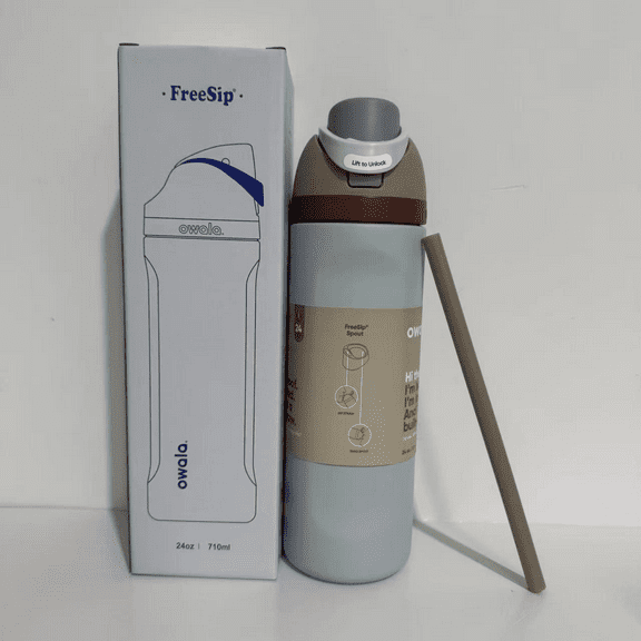 Owala FreeSip Stainless Steel Water Bottle, 24oz, Sea salt grey