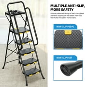 Kingrack 5 Step Folding Ladder for Adults, 800lbs Sturdy Steel Stool Ladder with Anti-Slip Pedal&Handrail&Tool Tray for Home Kitchen Office