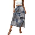 thumbnail image 5 of Women Plaid Print Long Skirts Summer Drawstring Waist Slimming Beach Elastic High Waisted Casual Maxi Skirts Gray 2XL, 5 of 6
