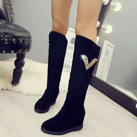 

dmqupv Thigh High Boots Size 5 Women Knee Elasticity Cotton High Long Insert Ladies Womens High Heel Boots Calf High Black 7