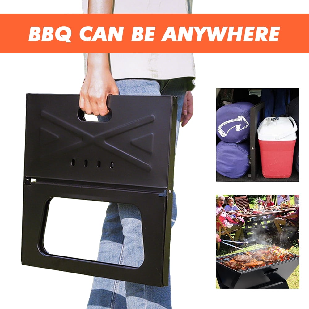 INTELIVE 17.5in Folding Camping Barbecue Grill, Portable Charcoal Grill, Foldable Camping Grill for Outdoor Barbecue Picnic