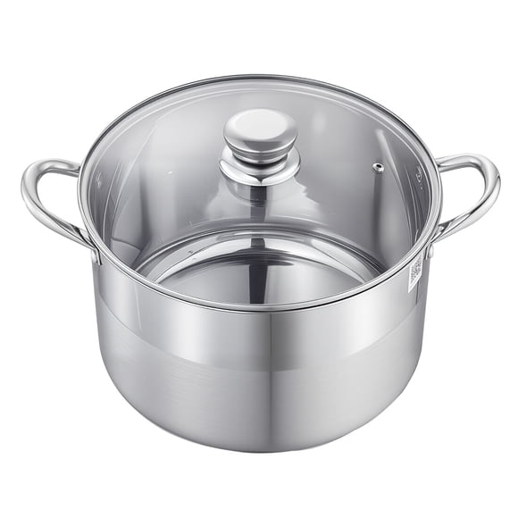 KFFKFF Stainless Steel Stock Pot, 12-Quart Stainless Steel Stockpot with Glass Lid, PFOA-Free, PFAS-Free, Compatible with Gas Stoves, Induction Cooktops, Electric Stoves, for Soups, Stews, and Pasta