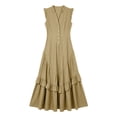 thumbnail image 6 of Erwazi Summer Dresses for Women Solid V Neck Sleeveless Ankle Length Dress Button Ruffle Trim Trendy Casual Daily Outdoor Classic Dresses, 6 of 7