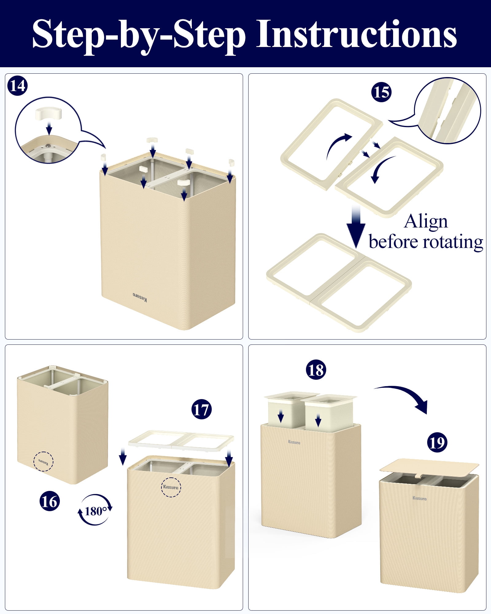 Kitsure 100L Laundry Basket with Lid, 2-Compartment Laundry Hamper with Removable Laundry Bags, White Clothes Hamper for Bathroom, Bedroom & Laundry Room