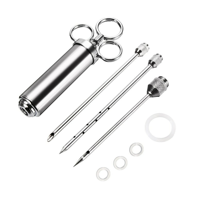 Meat Injector Syringe, 2-oz Marinade Flavor Injector 304 Stainless Steel  with 3 Professional Needles,2 Cleaning Brushes