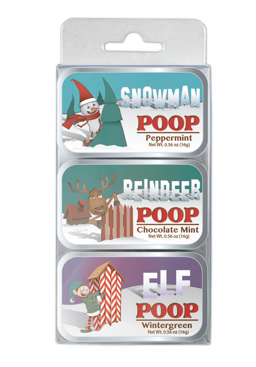 Set of 3 - Novelty Christmas Poop Mint Tins - Perfect for Stocking Stuffers Holiday Gifts - Great for White Elepahant, Mystery Santa and funny Gag gift idea