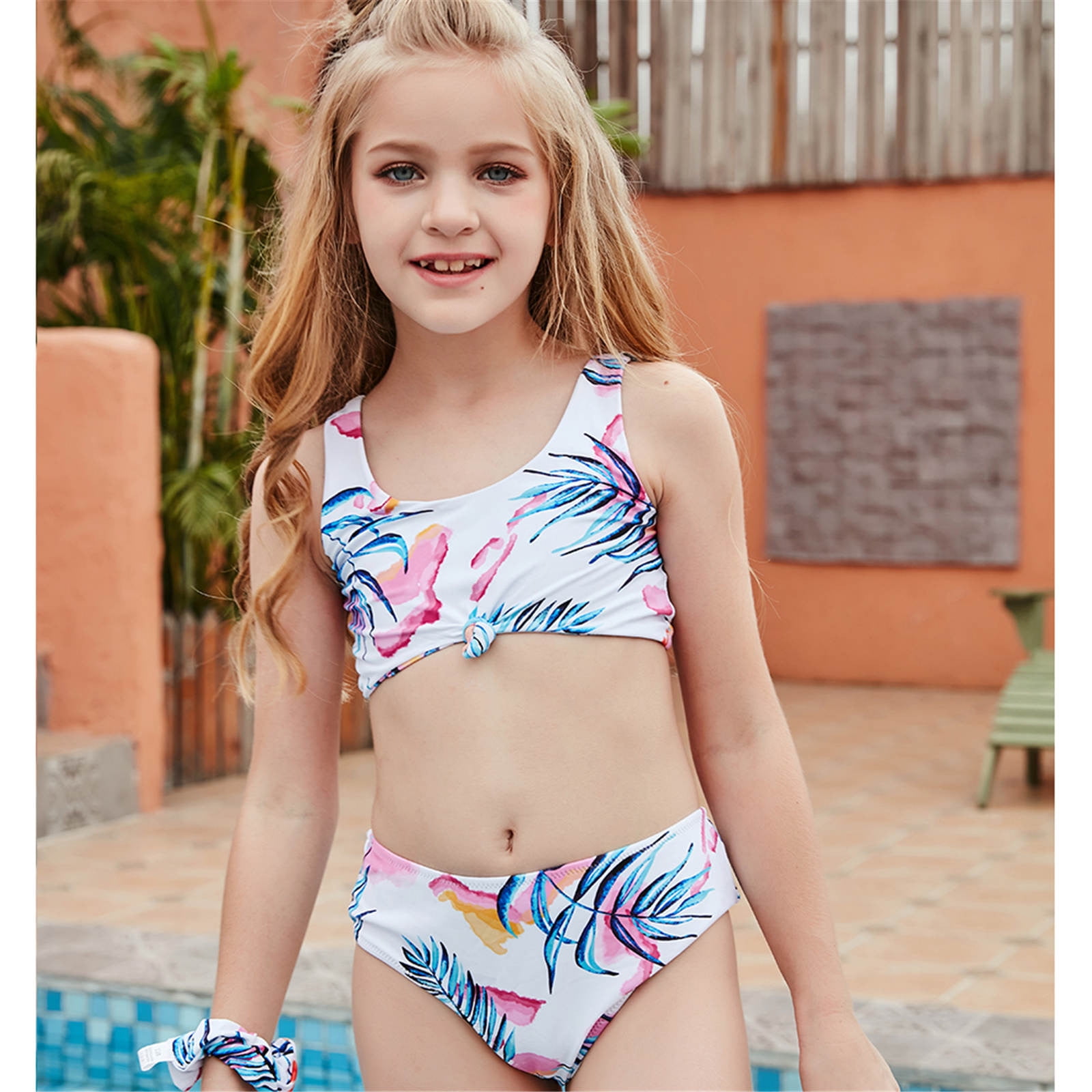 Fesfesfes Teen Girls Holiday Cute Bikini Sets Children Girls Swimwear One  Shoulder Split Two Piece Swimsuit Swim Pool Beach Wear Skinny Bathing Suit