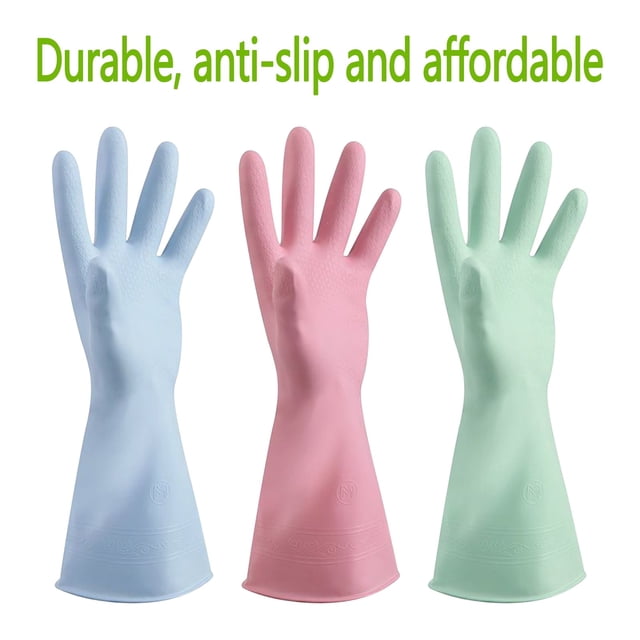 Guantes de limpieza del hogar medianos | Guantes reutilizables de goma para lavar platos antideslizantes | Material de grado alimentario, 11,5" de largo, 15 mil de grosor | Agarre cómodo, duradero