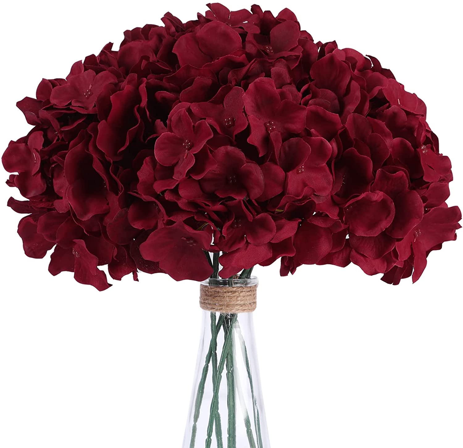 10PCS Artificial Red Hydrangea Flowers Silk Hydrangea Heads with Stems
