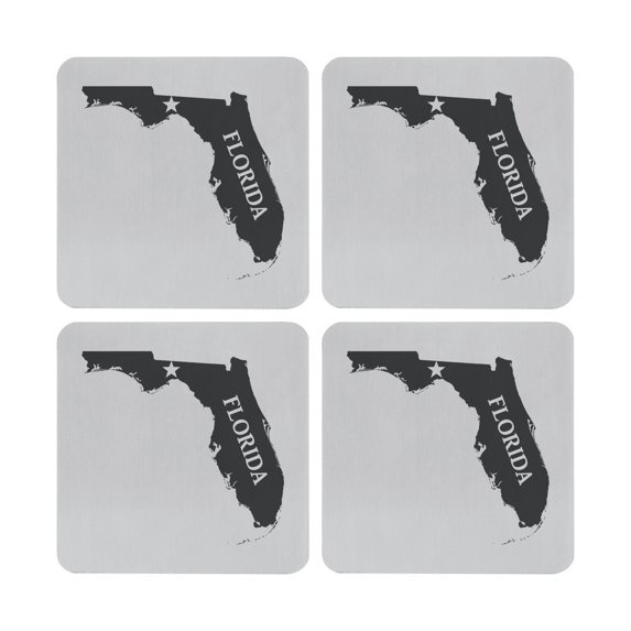 Supreme Stainless Steel 4-Piece Square Coasters with Non-Slip EVA Backing (Florida)