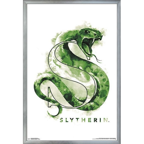 The Wizarding World: Harry Potter - Slytherin Illustrated House Logo Wall Poster, 22.375" x 34", Framed