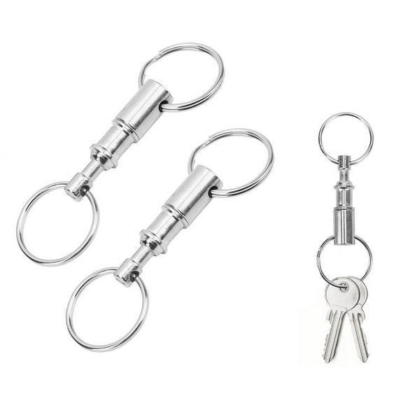 Quick Release Keychain, Detachable Keychain, 8cm Doubl Separate Stainless Steel Snap Double Key Ring for Men and Women Holde Up Multiple Keys, Silver